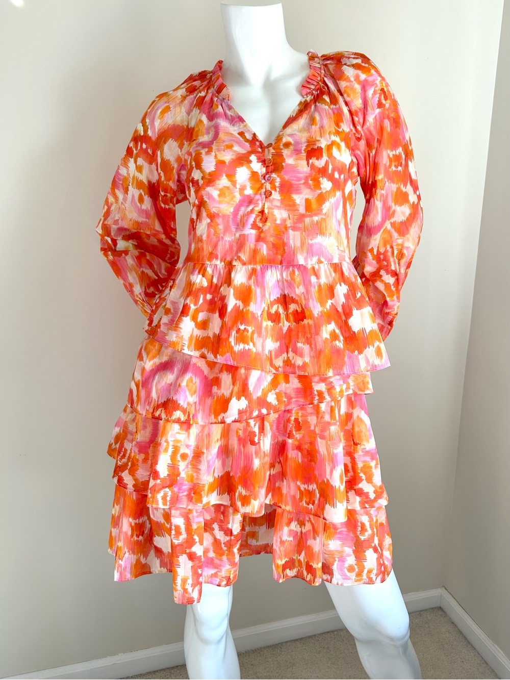 Hale Bob Pink & Orange Tiered Ruffle Dress